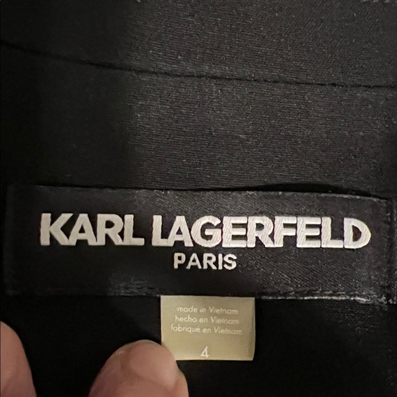 Karl Lagerfeld Black with White Piping Lined Blazer Size 4 - Picture 11 of 12